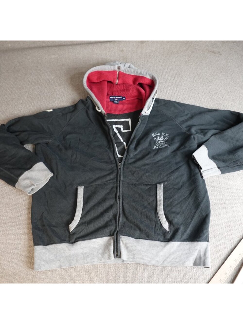 Vintage Polo Sport Hoodie 2XL Gray Full Zip Hoodie PRL Academy Double Sided